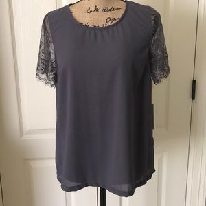 41Hawthorn McQue solid lace sleeve blouse darkgrey